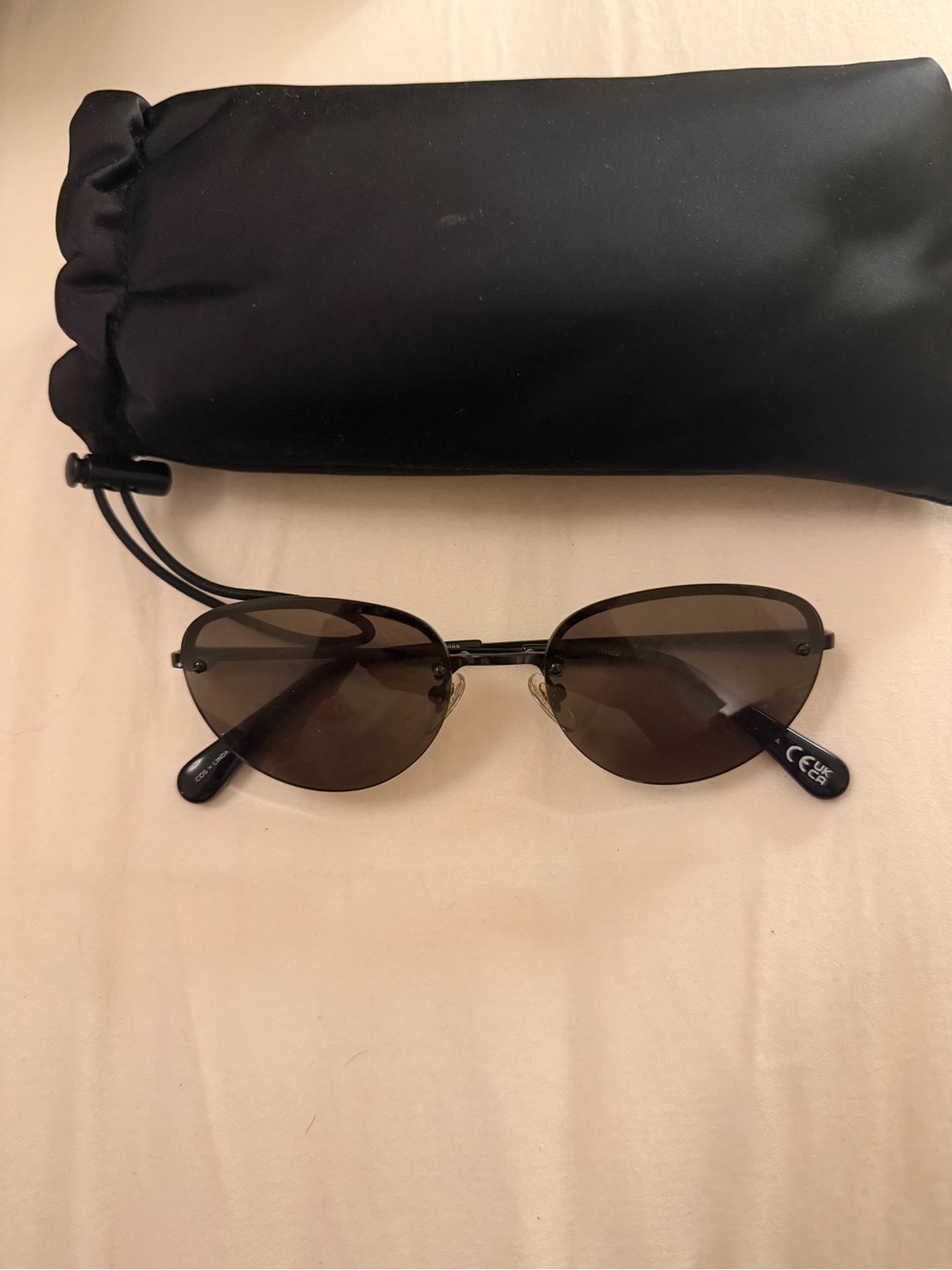 COS Black Oval Metal Frame Sunglasses with Protective Pouch